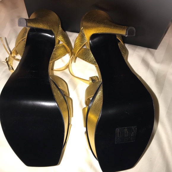 YSL Metallic Gold Tribute Sandals - Picture 6 of 6